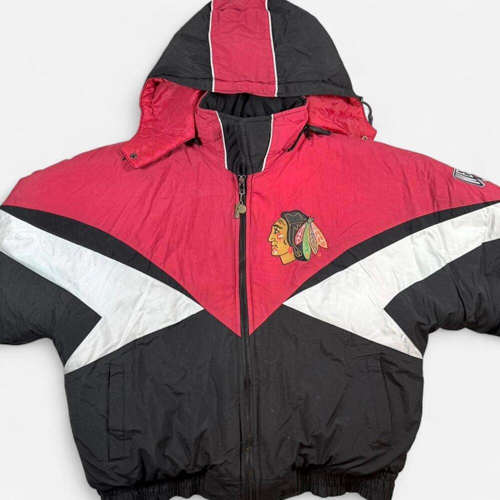 Pro Player Chicago Blackhawks Puffer Jacket Men XL Vintage 90s NHL Spellout NHL